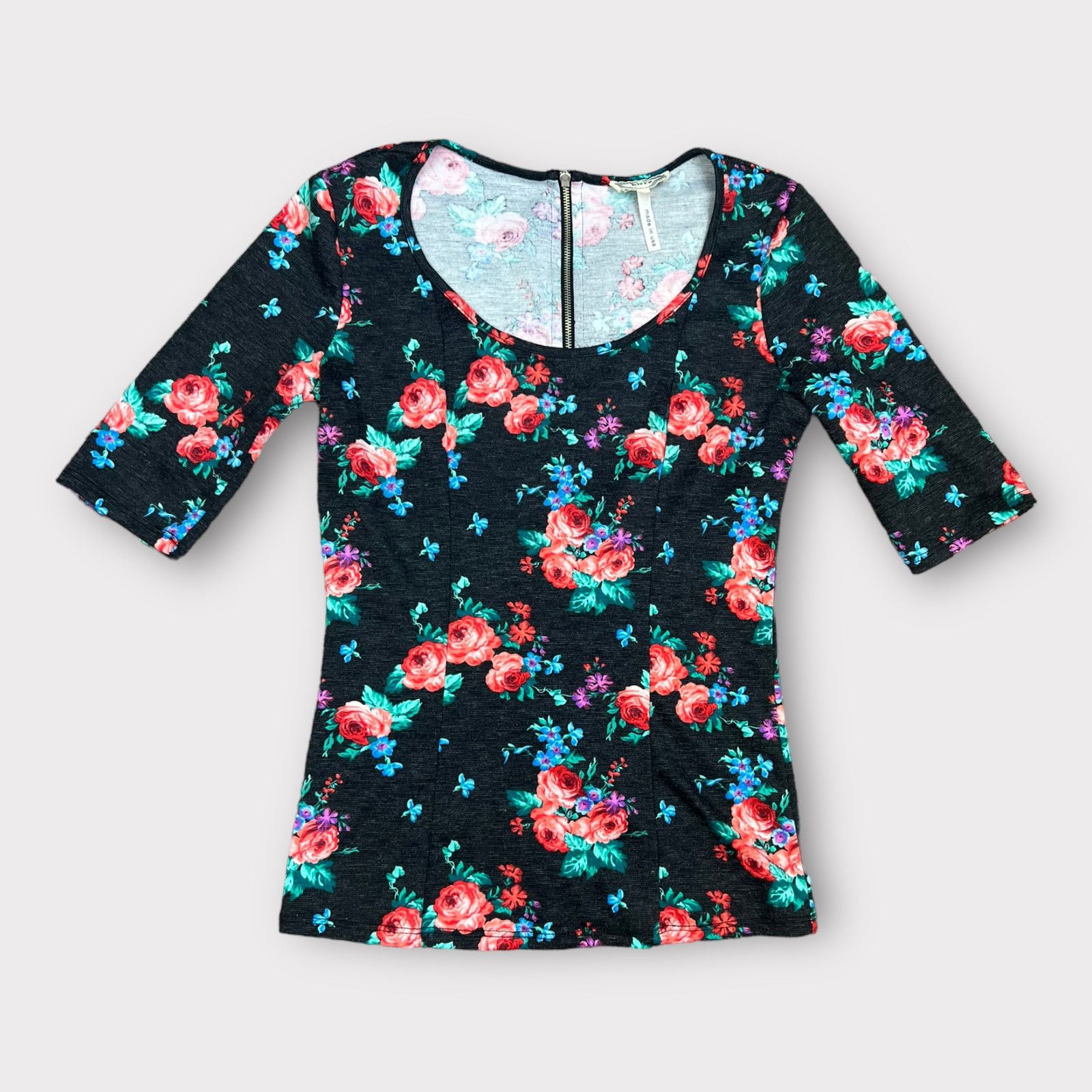 Kirra KIRRA | Floral 3/4 Sleeve Exposed Zipper Accent Top Grunge Size M / US 6-8 / IT 42-44 - 9 Thumbnail