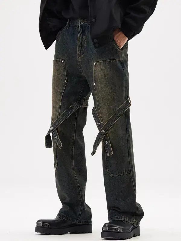 Japanese Brand VIBE Workwear wide-leg jeans with retro strappy design Size US 32 / EU 48 - 3 Thumbnail
