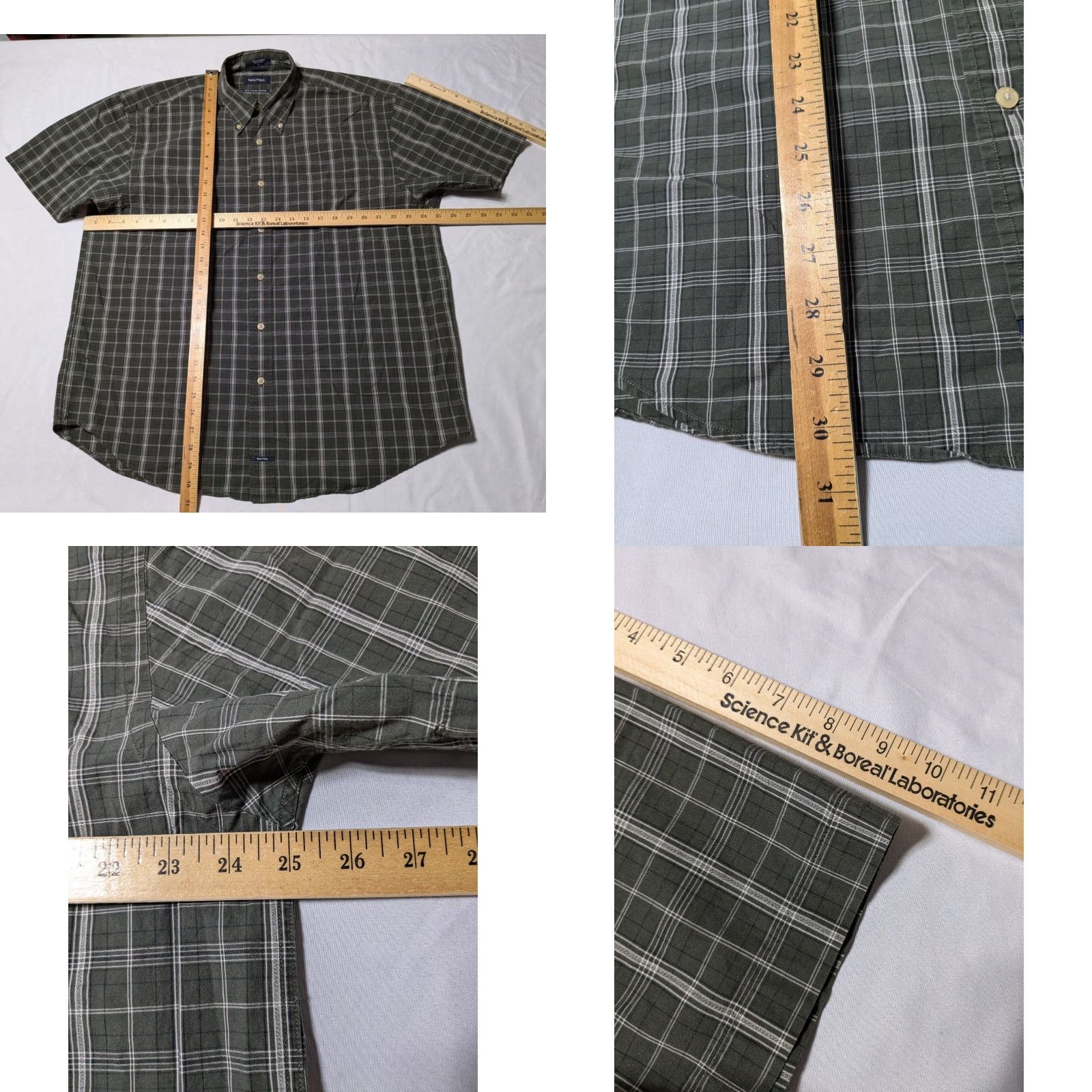 Nautica VTG Nautica 80s Two-Ply Cotton Men Large Green Plaid Button Short Sleeve Shirt Size US L / EU 52-54 / 3 - 8 Thumbnail