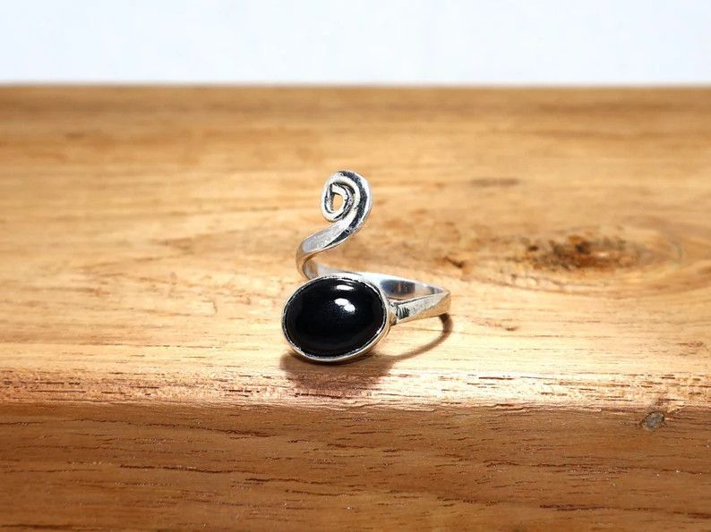 Handmade Black Onyx Ring, 925 Sterling Silver Handmade Spiral Jewelry Size ONE SIZE - 1 Thumbnail