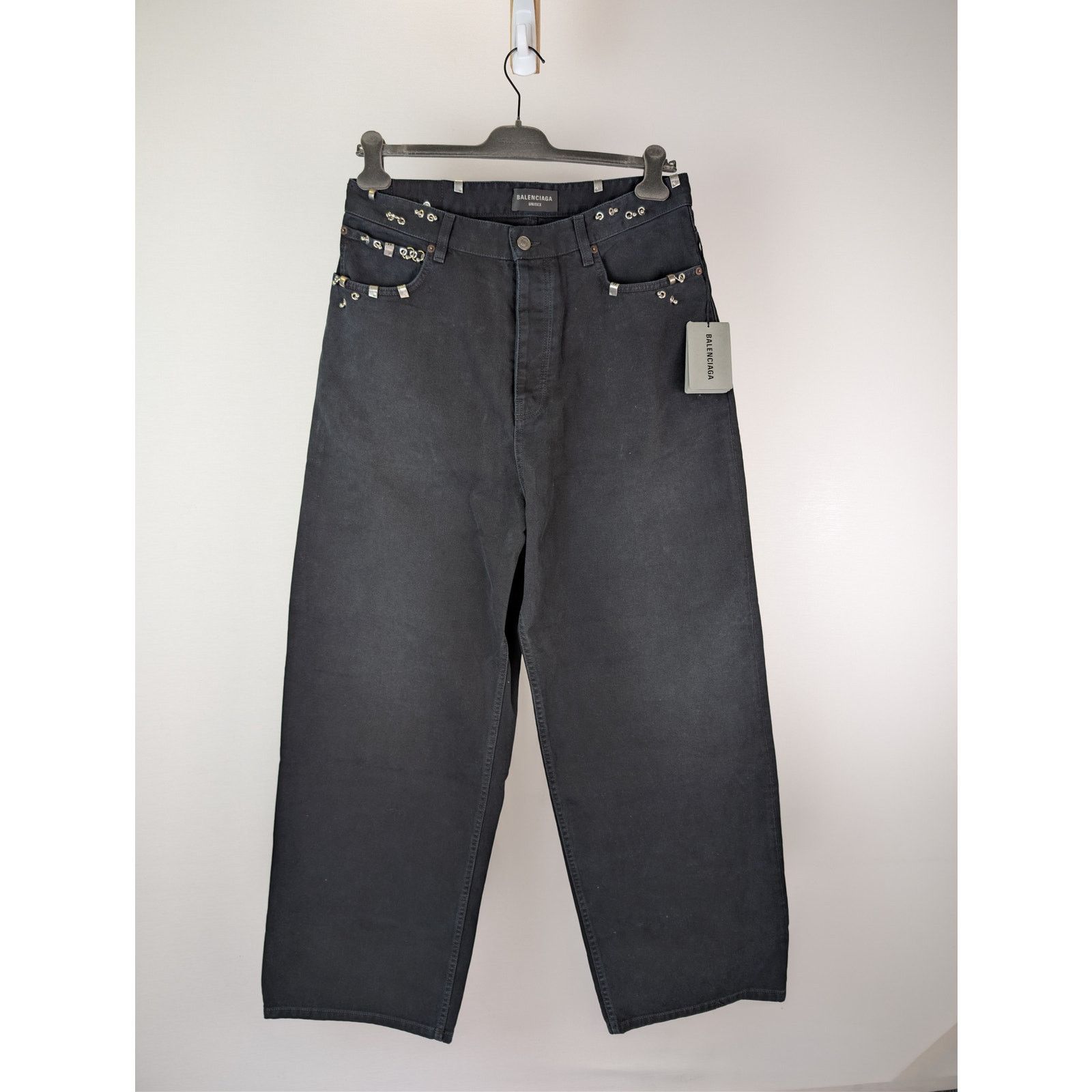Balenciaga o1rshd1 Q:2 / Left Hand Denim Pierced Baggy Pants in Black Size US 32 / EU 48 - 1 Thumbnail