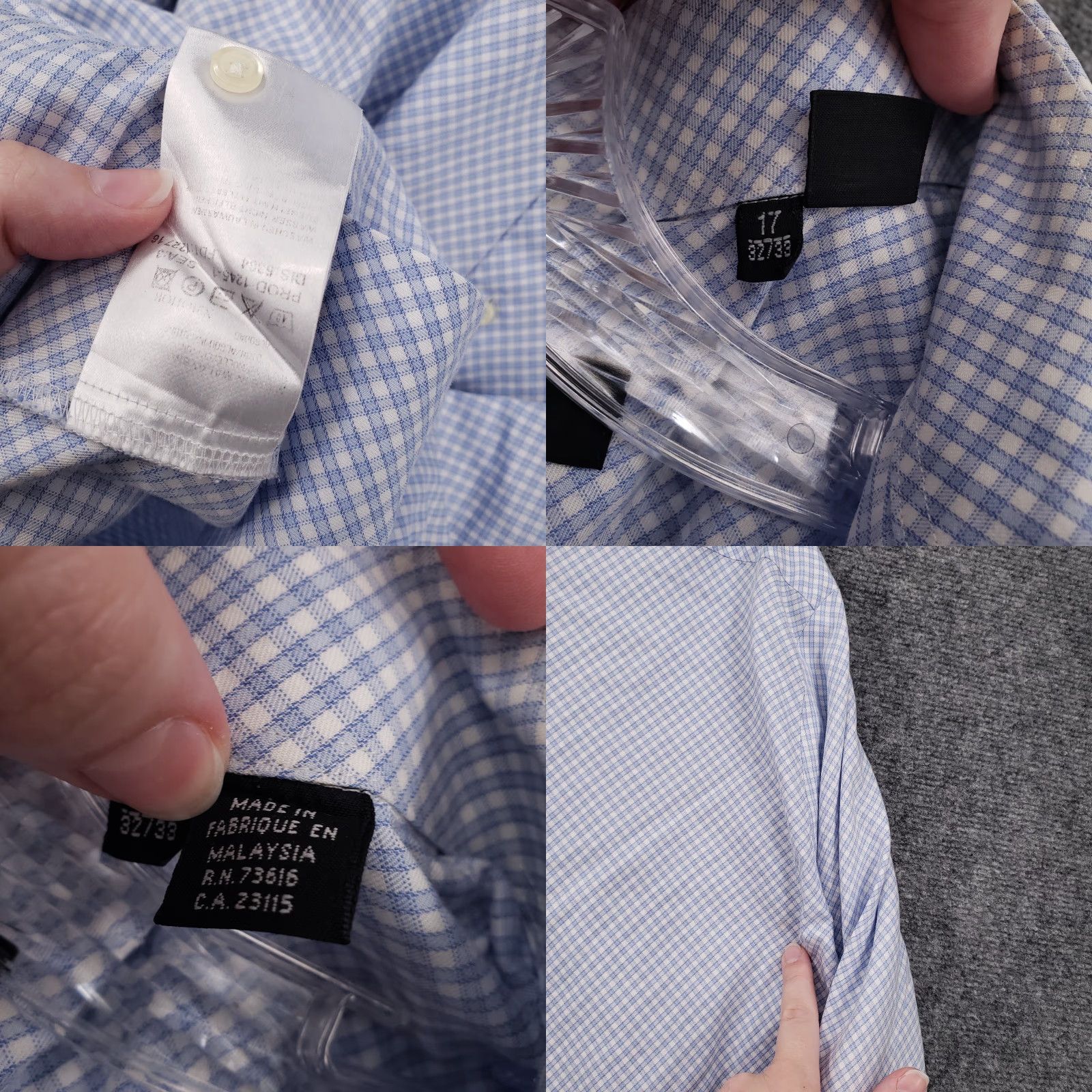 Hugo Boss HUGO BOSS Dress Shirt Mens 17 Blue Plaid Long Sleeve Button Up 100% Cotton Collared Shirt Size 17 Regular Chest 46in Business Casual Women? Mens Size 46R - 8 Thumbnail