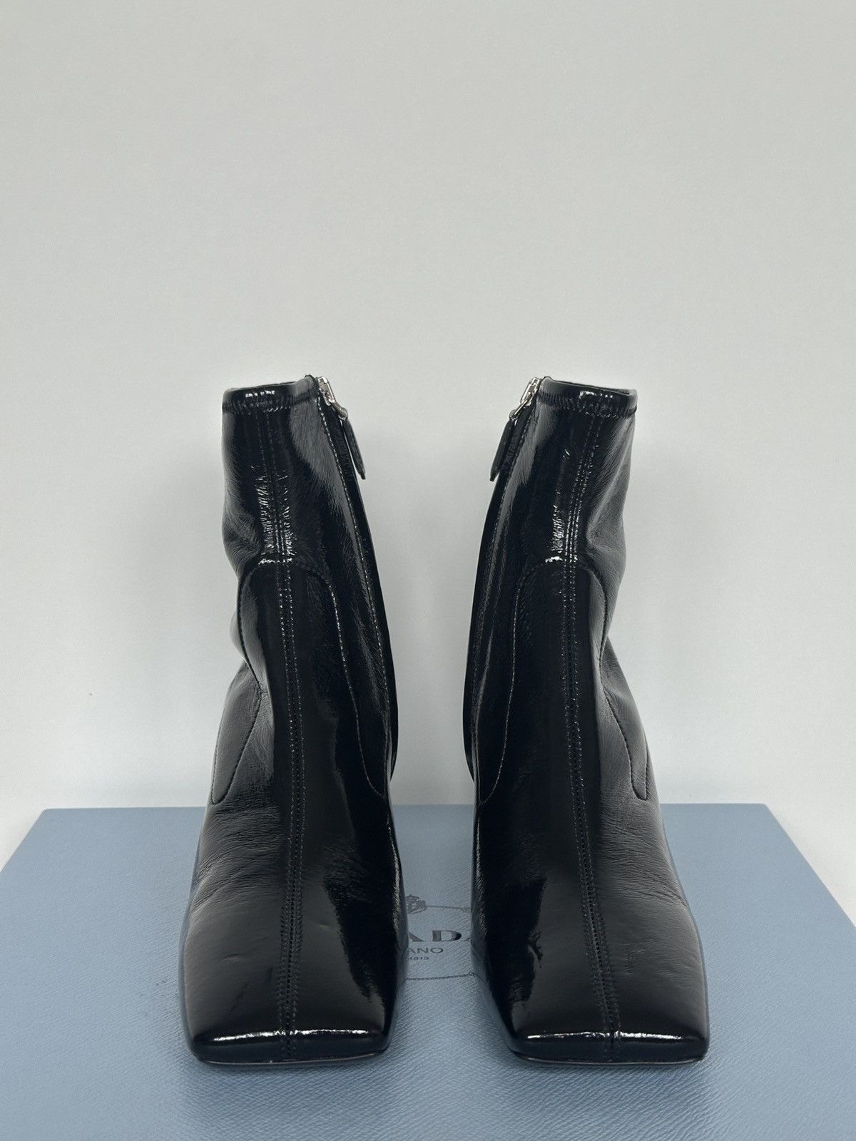 Designer × Prada NEW PRADA Patent Naplak Tech Square Toe Ankle Boots Size US 6 / IT 36 - 5 Thumbnail
