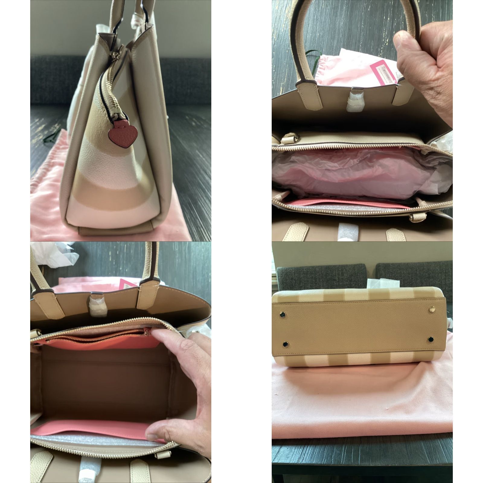 Vintage VINTAGE Kate Spade Avenue Awning Stripe Medium Satchel Warm Stone NWT Dust Bag Size ONE SIZE - 8 Thumbnail