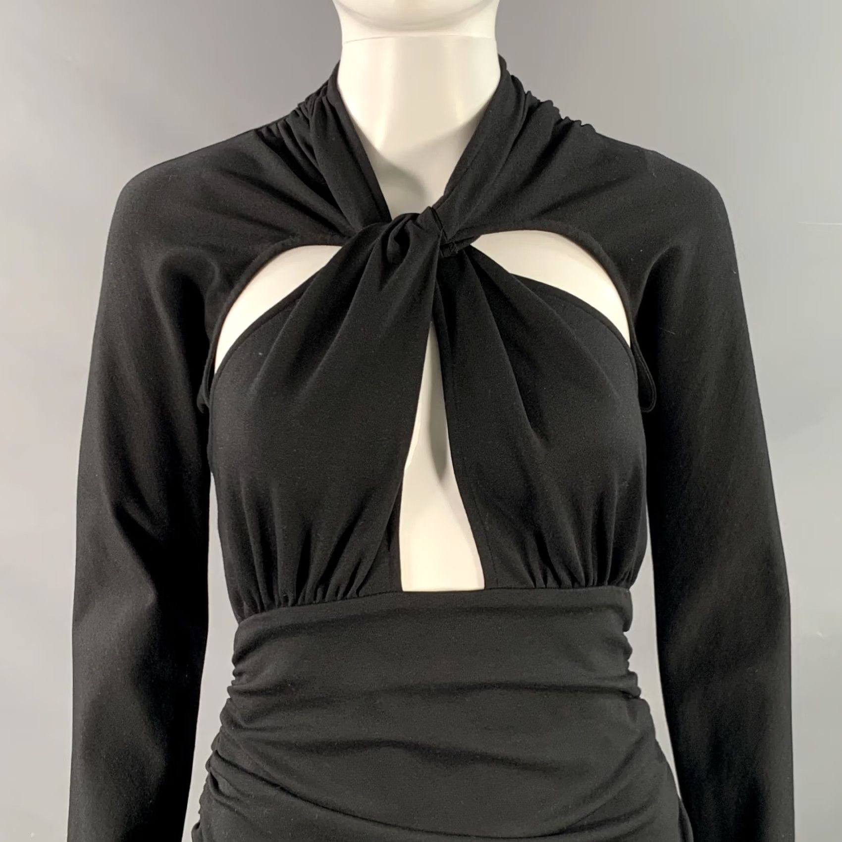 Dolce & Gabbana DOLCE & GABBANA Size 8 Black Viscose Blend Ruched Bodycon Cutout Cocktail Dress Size M / US 6-8 / IT 42-44 - 2 Thumbnail