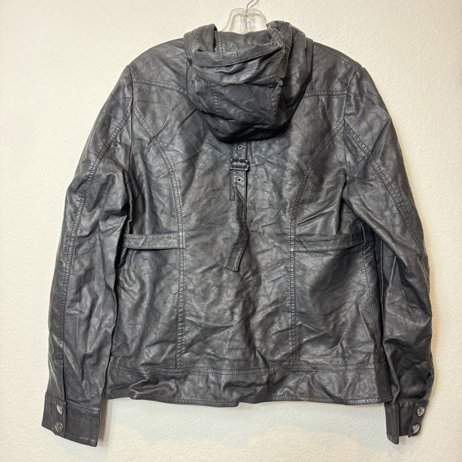 Other MontanaCo Faux Black Leather Hooded Jacket Buckle Women’s M Size M / US 6-8 / IT 42-44 - 9 Thumbnail