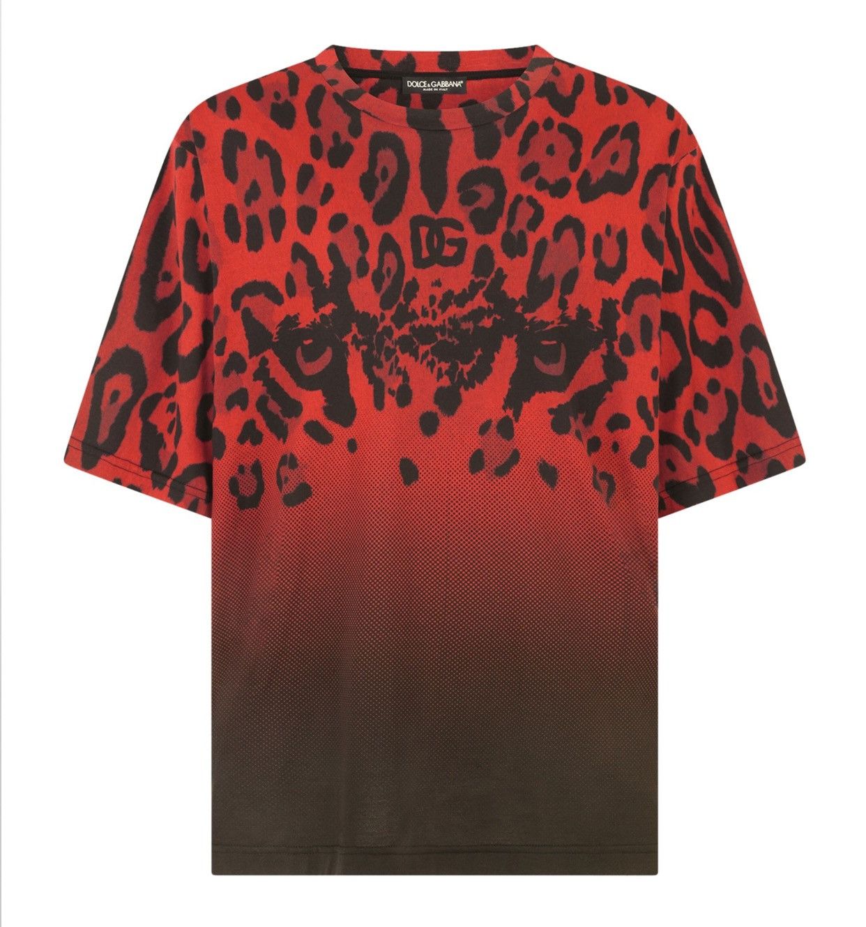 Image of Dolce Gabbana Leopard-Print Logo-Print T-Shirt Red&black, Men's (Size Small)