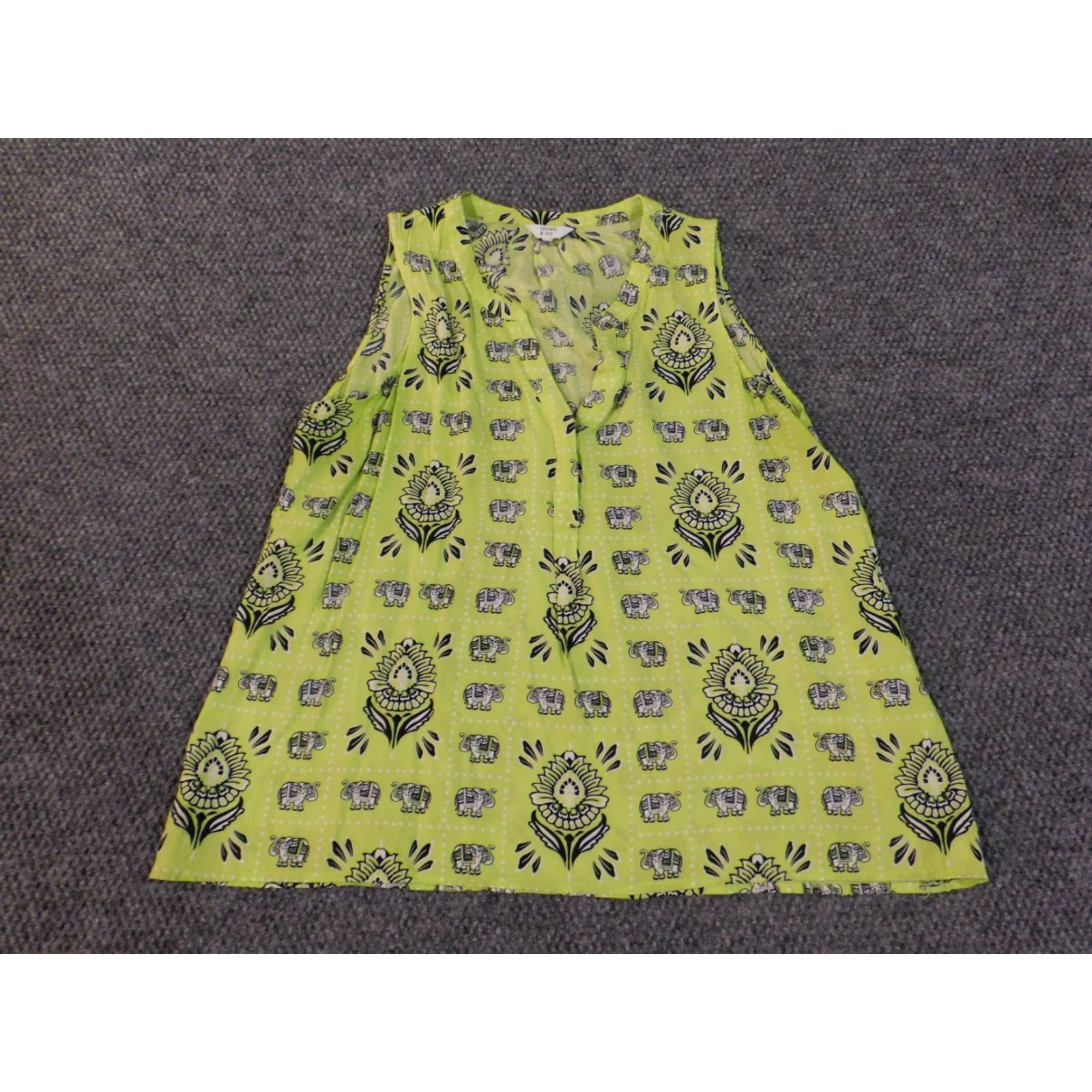 Vintage Crown & Ivy Blouse XL Women V-Neck Geometric Rayon Sleeveless Casual Top Green Floral Pattern Size XL / US 12-14 / IT 48-50 - 2 Thumbnail