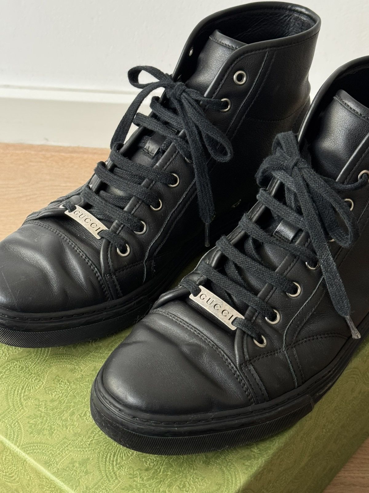 Gucci Gucci Authentic Black Leather Sneakers High Top Size US 9.5 / EU 42-43 - 2 Thumbnail