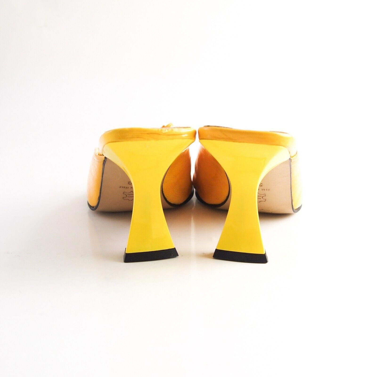 Designer Piazza Marconi Mules Square Toe Yellow Pat Leath US 8 EU 38 Size US 8 / IT 38 - 6 Thumbnail