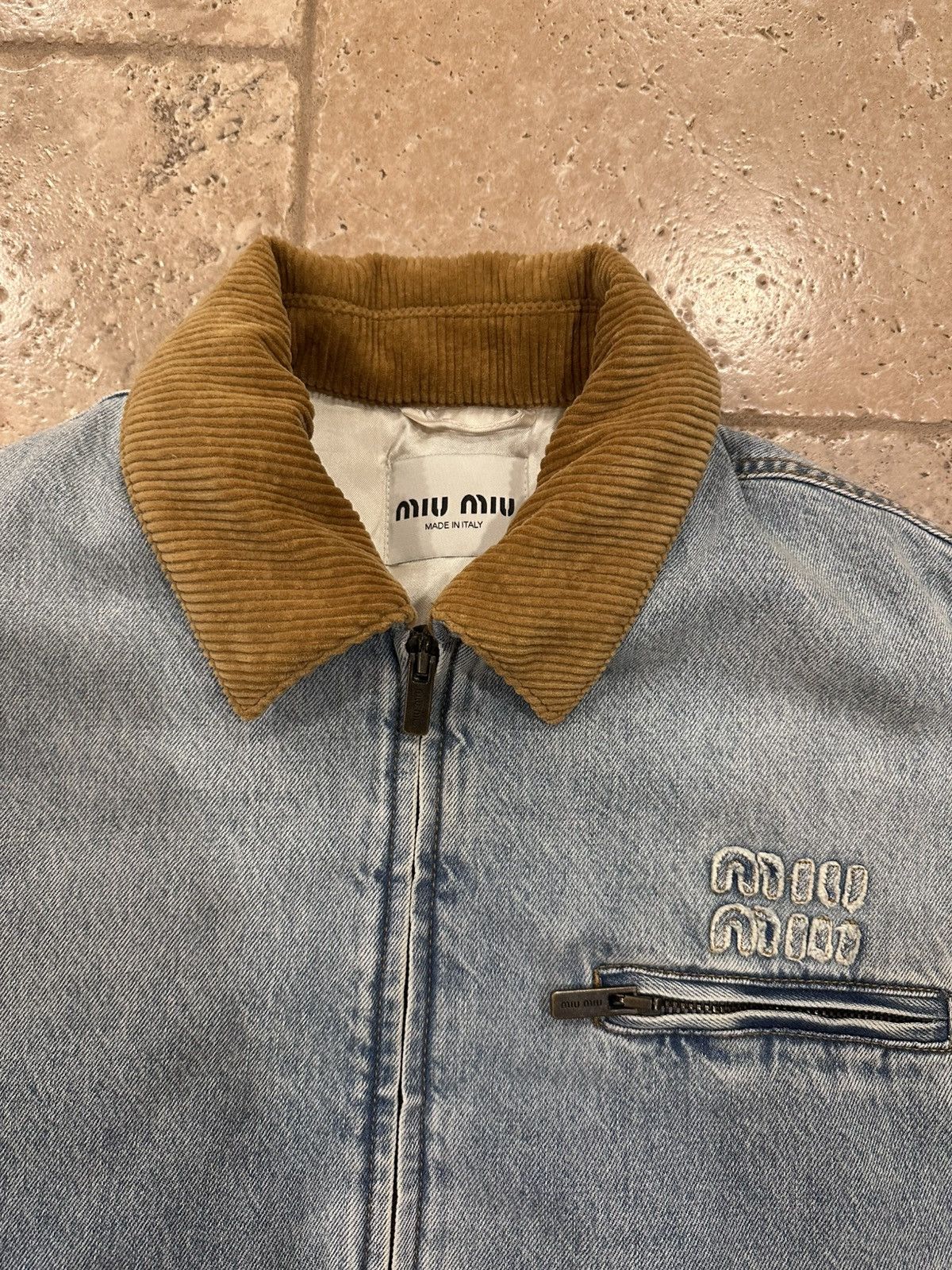 Miu Miu Miu Miu FW24 Corduroy Collar Light Wash Denim Jacket Size US L / EU 52-54 / 3 - 7 Thumbnail