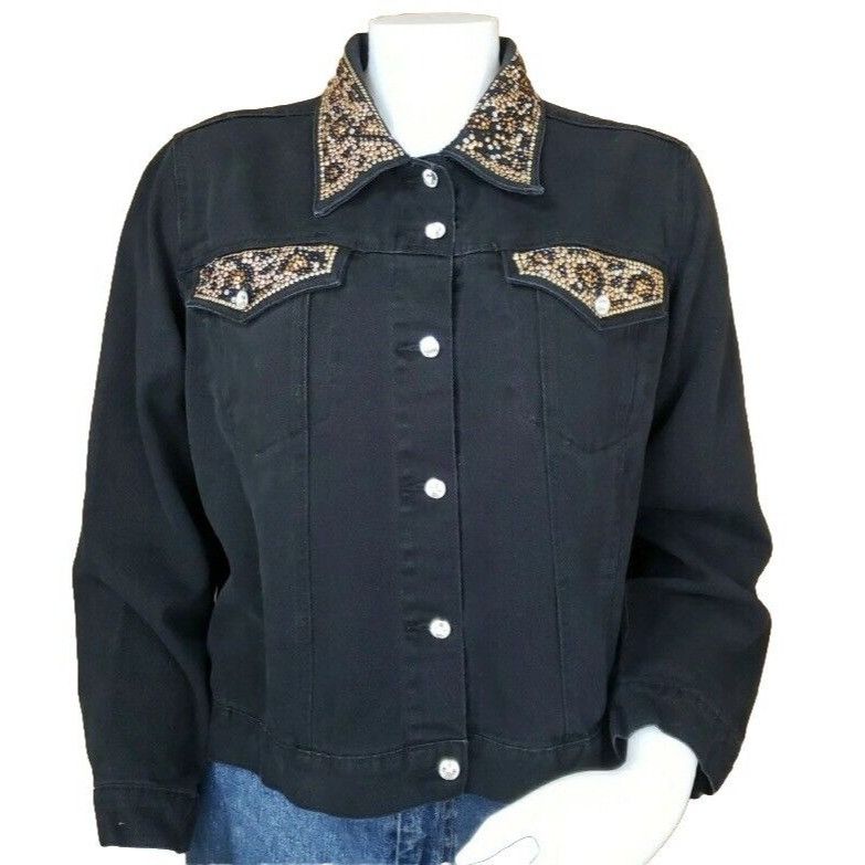 Vintage Christine Alexander Studded Jean Jacket Womens L Black Swaro Size L / US 10 / IT 46 - 1 Thumbnail
