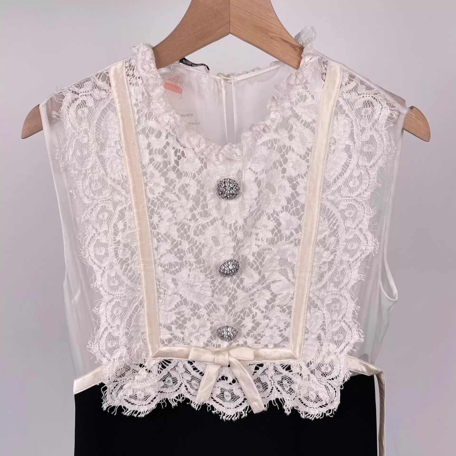 Miu Miu MIU MIU women's panelled satin-lace dress crystal-button Size S / US 4 / IT 40 - 3 Thumbnail