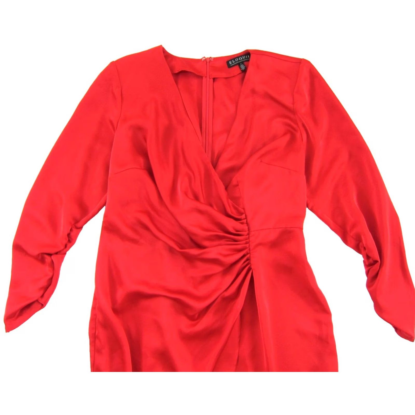 Vintage VINTAGE ELOQUII Red Satin V-Neck Long Sleeve Asymmetric Party Formal Dress 16 Size XXL / US 16-18 / IT 52-54 - 3 Thumbnail