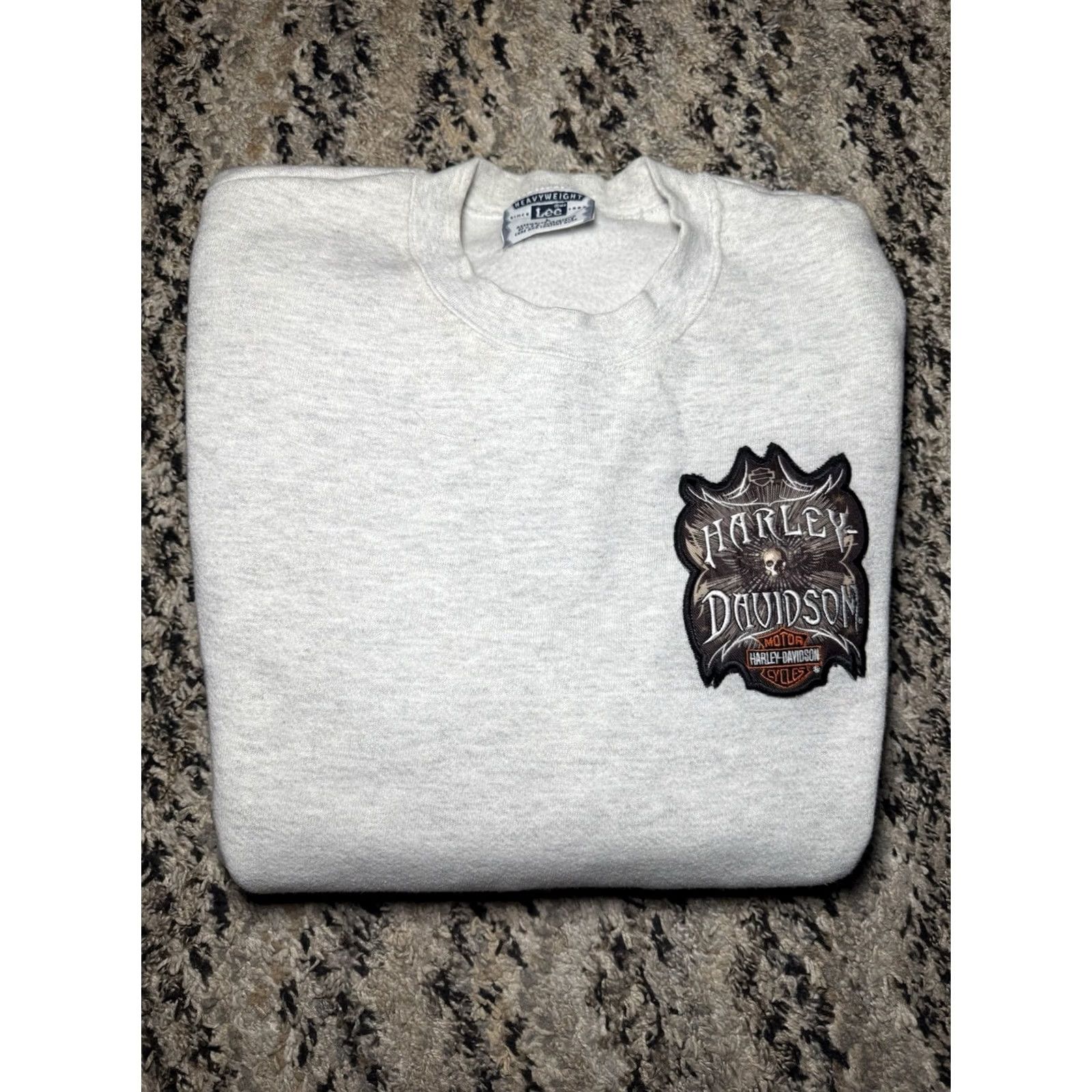 Harley Davidson VINTAGE Harley-Davidson Sweatshirt Crewneck Unisex Adults L Gray Heavyweight 90s Patch Skull Lee Large Size US L / EU 52-54 / 3 - 2 Thumbnail
