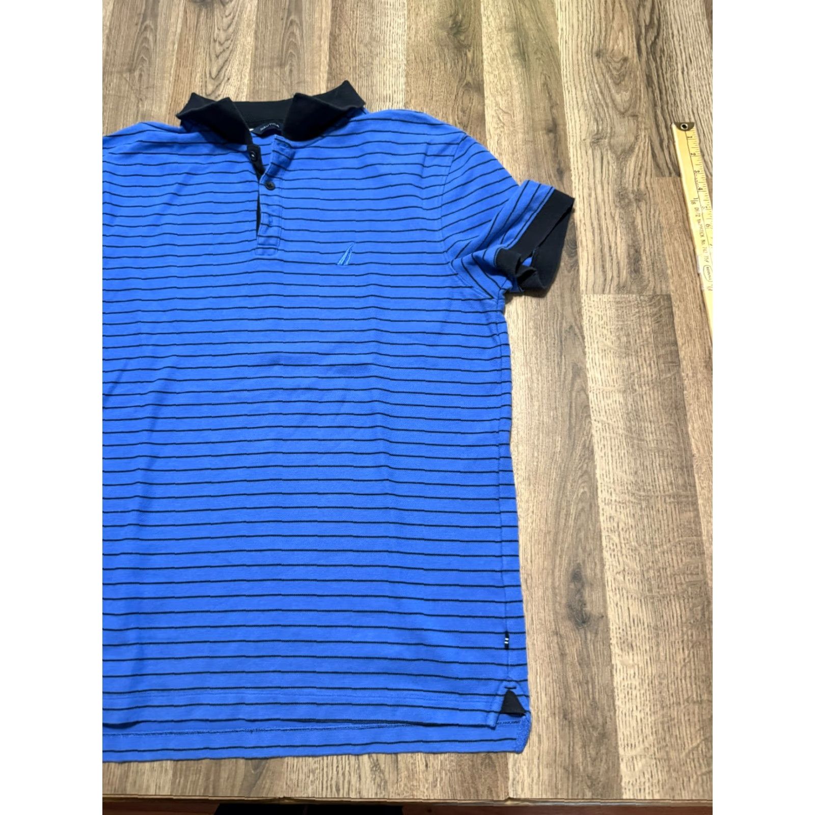 Nautica Nautica Polo Shirt Blue Black Striped Short Sleeve Size L Mens Regular Fit Button Size US L / EU 52-54 / 3 - 3 Thumbnail