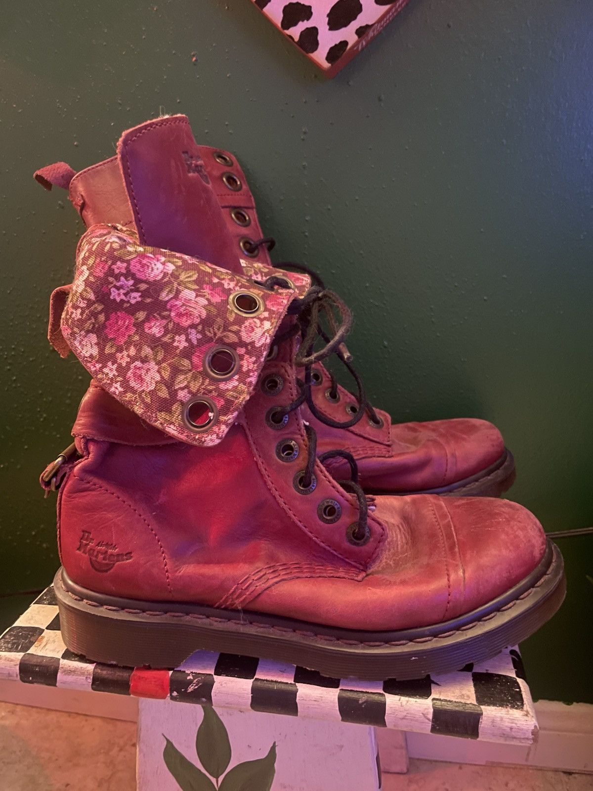 2008 Red Leather Triumph Dr. Martens with floral lining