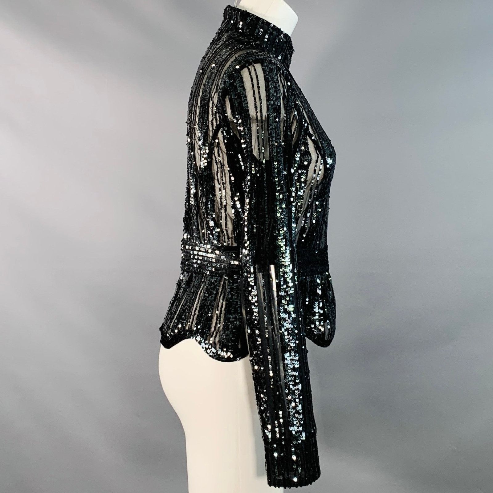 Derek Lam 10 Crosby 6 Black Polyester Sequined Stripe Mock Neck Dress Top Size M / US 6-8 / IT 42-44 - 3 Thumbnail