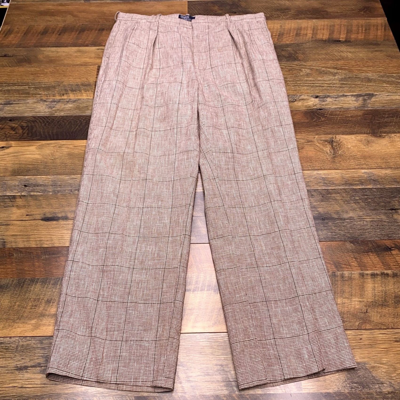 Polo Ralph Lauren VINTAGE Polo Ralph Lauren Pants Mens 36x30 Pleated Windowpane Plaid Houndstooth Brown Straight Chino Belt Loops Logo Vintage Boy? Size US M / EU 48-50 / 2 - 2 Thumbnail