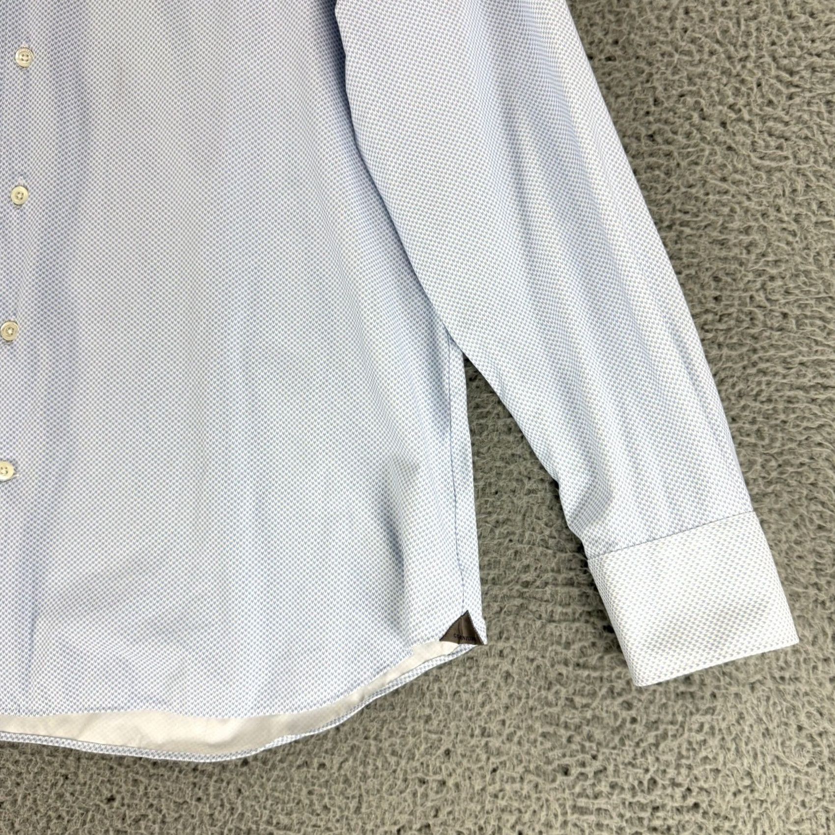 Corneliani Corneliani Button-Up Shirt Mens XL Blue White Micro Pattern Stretch 86-P178 Geometric Classic City Designer Business Casual Travel Party/Cocktail Size US XL / EU 56 / 4 - 3 Thumbnail