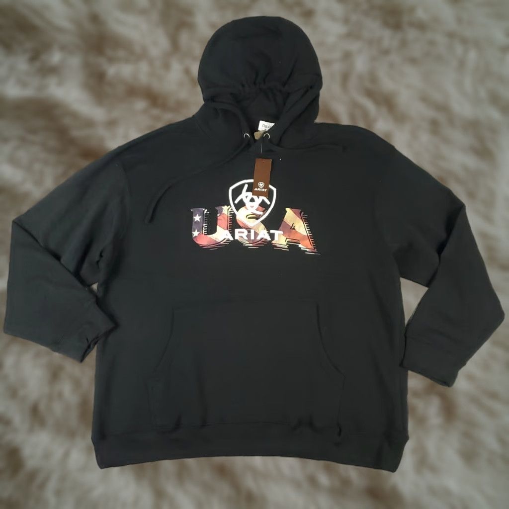 Ariat Ariat Hoodie Mens XL Black Pullover Sweatshirt Knit Mock Neck Logo All Seasons Pockets Regular Casual Sweatshirt Size US XL / EU 56 / 4 - 1 Thumbnail