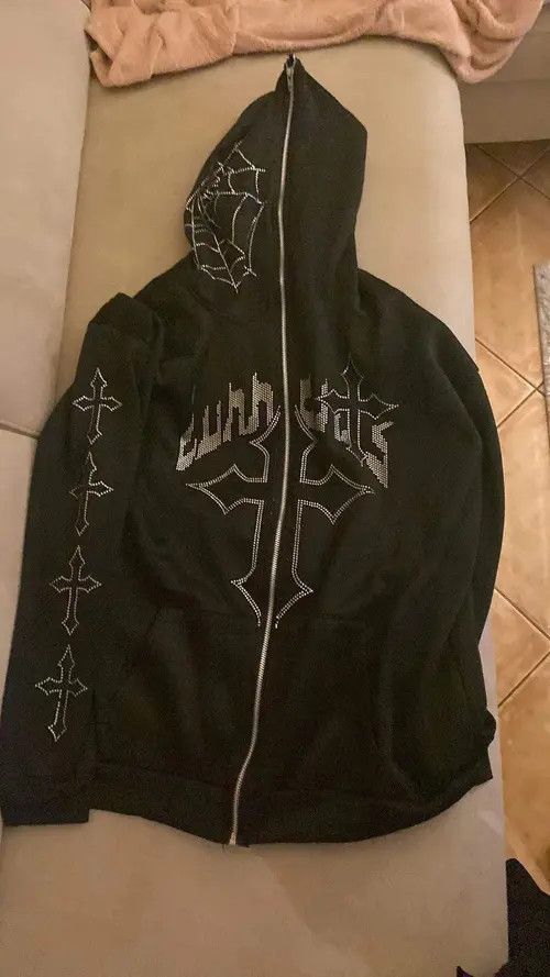 Japanese Brand Y2K Punk Gothic Zip-up Hoodie Sweatshirt Oversize Cross Web Size US L / EU 52-54 / 3 - 7 Thumbnail