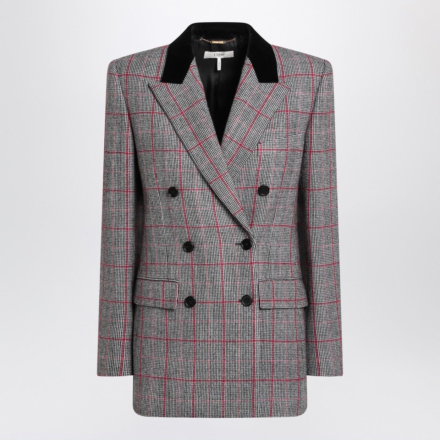 Chloe Chloe Black/White Checkered Wool Double-Breasted Blazer Size M / US 6-8 / IT 42-44 - 1 Thumbnail