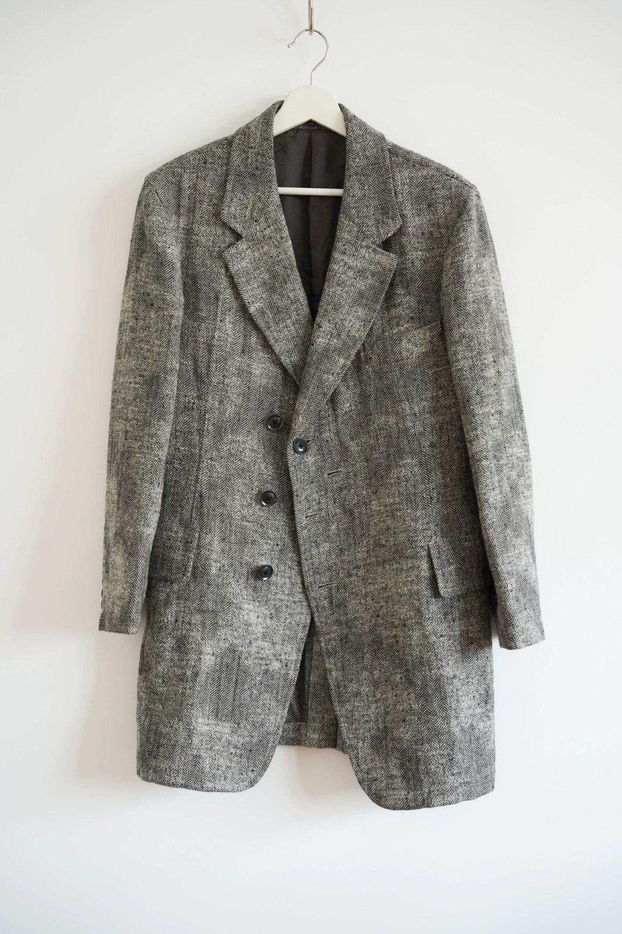 Yohji Yamamoto Gray Herringbone Buttoned Long Coat Size S Size US S / EU 44-46 / 1 - 1 Thumbnail