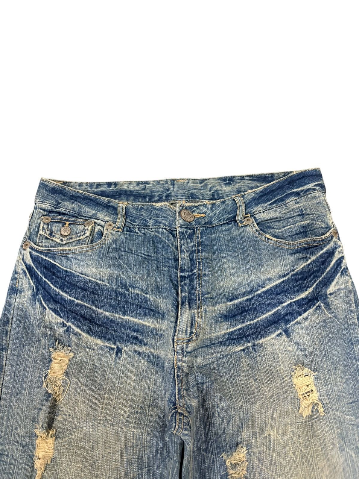 Yoshiyuki Konishi Vintage Japanese Brand Crack Wash Distressed Flare Jeans Size 34" / US 12 / IT 48 - 4 Thumbnail