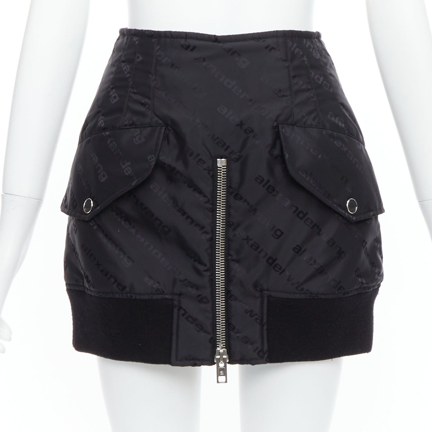Alexander Wang ALEXANDER WANG black logo print deconstructed bomber nylon mini skirt US0 XS Size 26" / US 2 / IT 38 - 1 Thumbnail