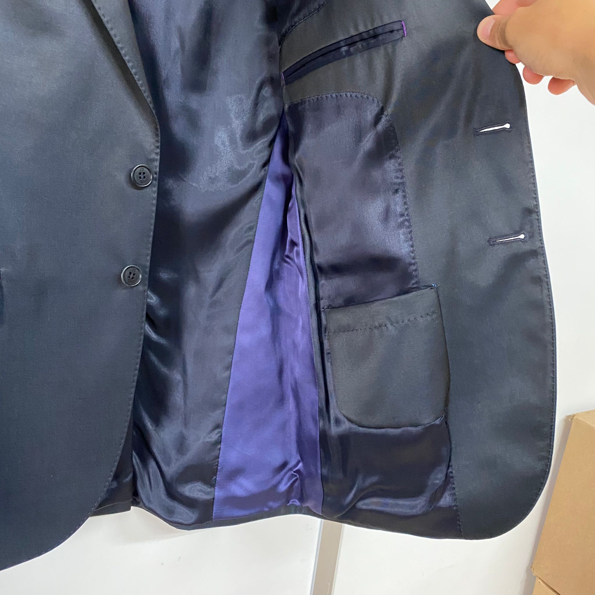 Paul Smith Black Viscose-Wool Satin 2-Button Blazer Size 50R - 3 Thumbnail