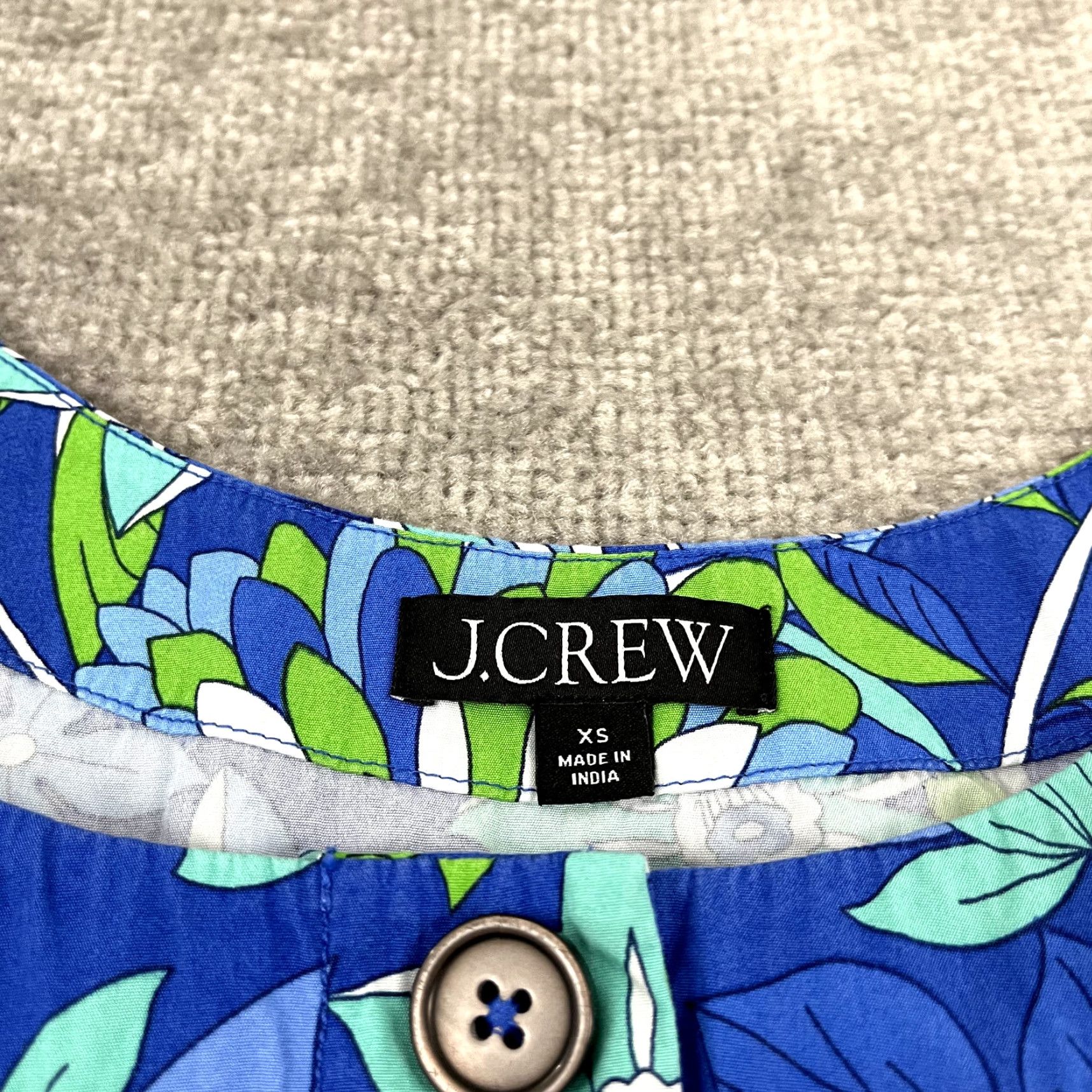J.Crew VINTAGE J.CREW Women's Tunic Dress XS Sleeveless Floral Button Front Casual Summer Green Blue Size XS / US 0-2 / IT 36-38 - 2 Thumbnail