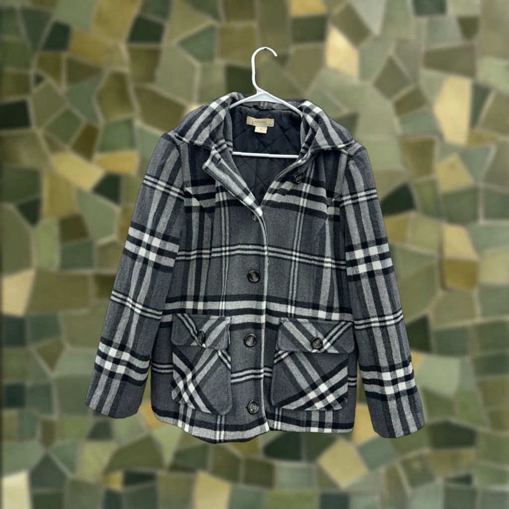Vintage Natural Reflections Women’s Peacoat Size Medium Grey Plaid Wool Button Up Jacket Size M / US 6-8 / IT 42-44 - 1 Thumbnail