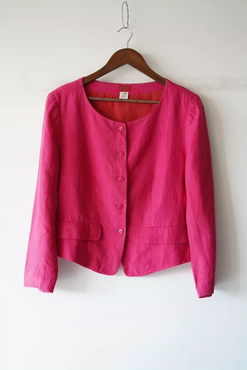 Kenzo KENZO Round collar rose red orange linen suit of the 1980s Size XS / US 0-2 / IT 36-38 - 1 Thumbnail