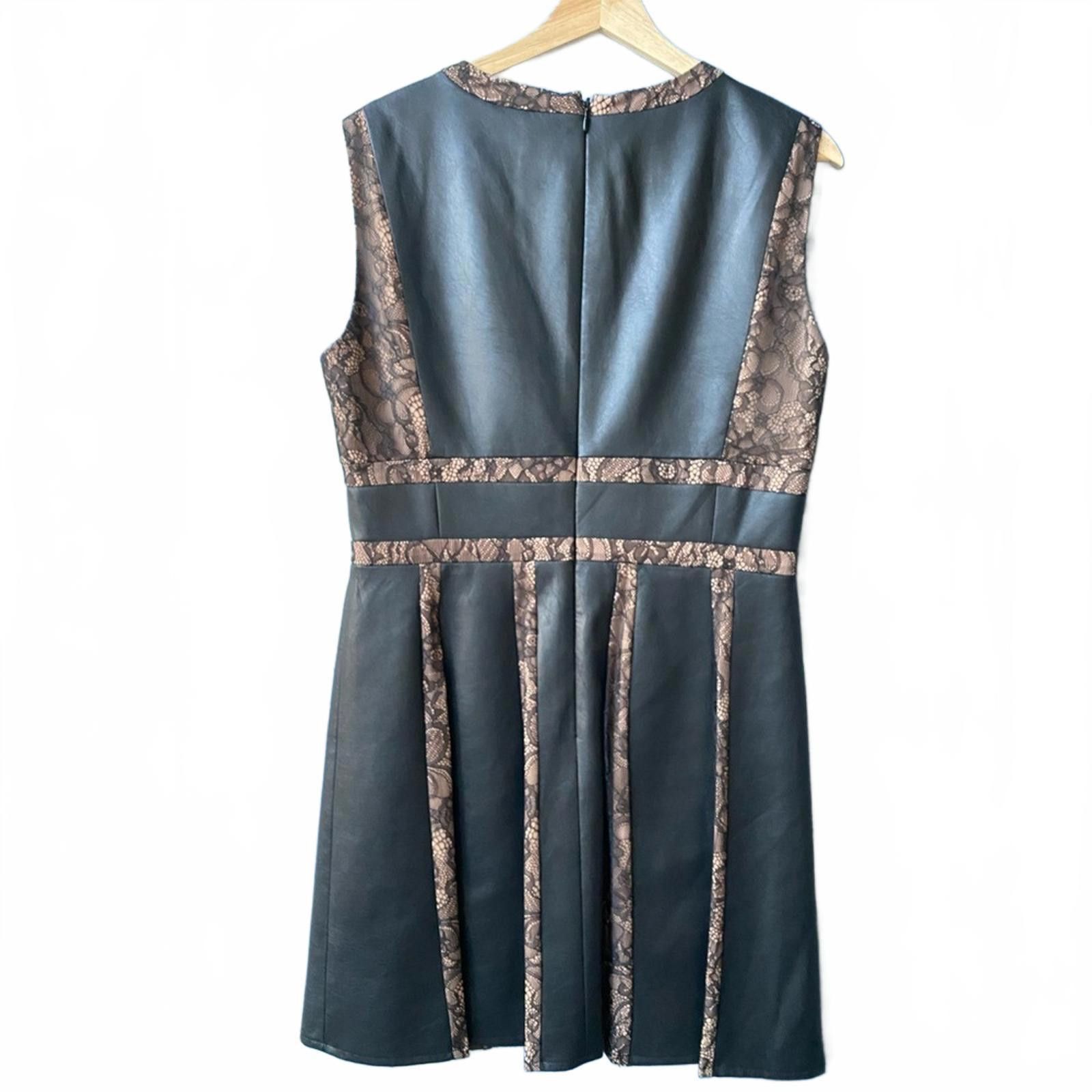 Bcbgmaxazria BCBG MaxAzria Black Leather Lace Panel V-Neck Mini Dress Size XL / US 12-14 / IT 48-50 - 5 Thumbnail