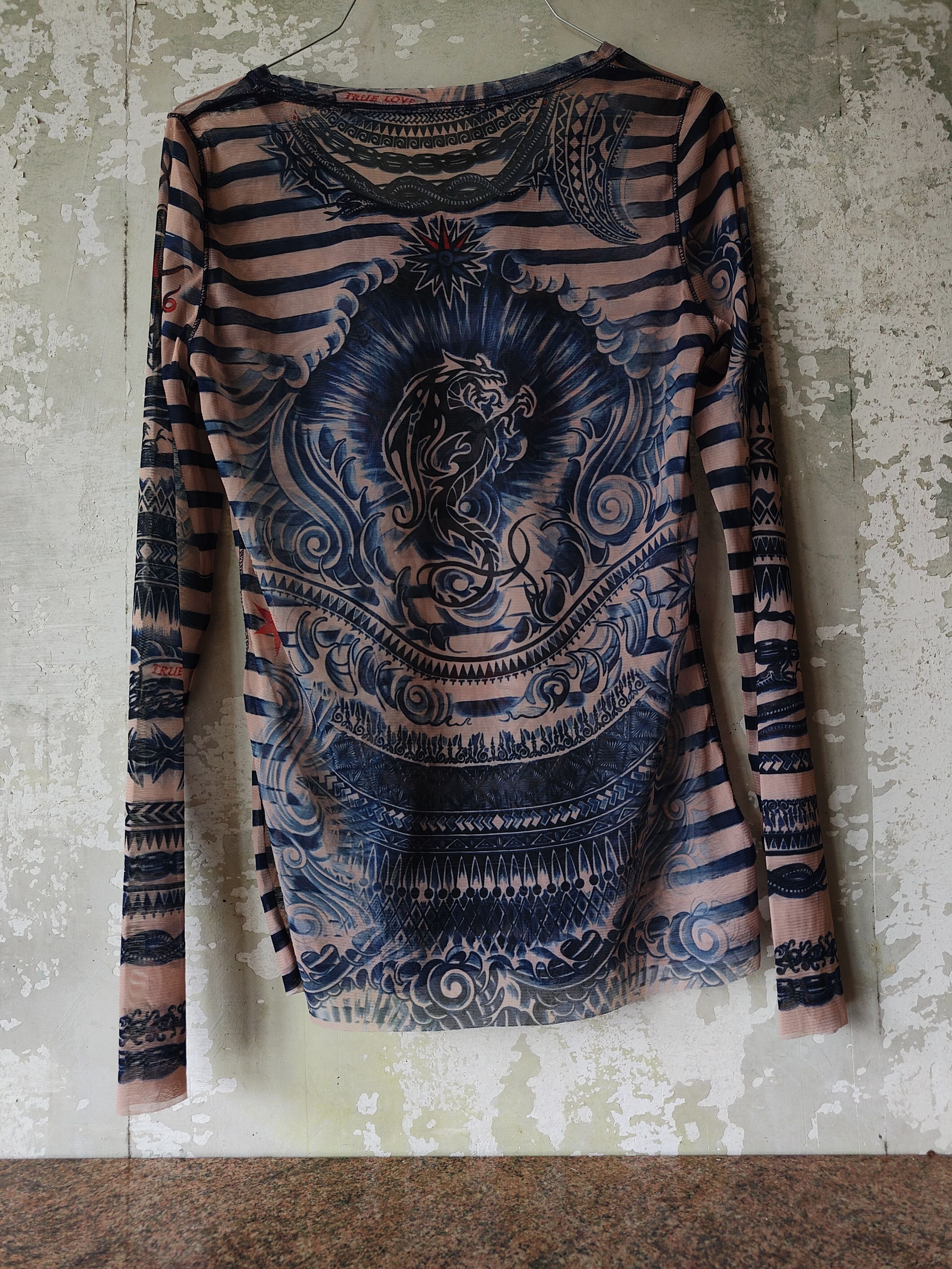 Jean Paul Gaultier × Vintage Vintage Jean Paul Gaultier mesh top blouse print tattoo Size L / US 10 / IT 46 - 2 Thumbnail