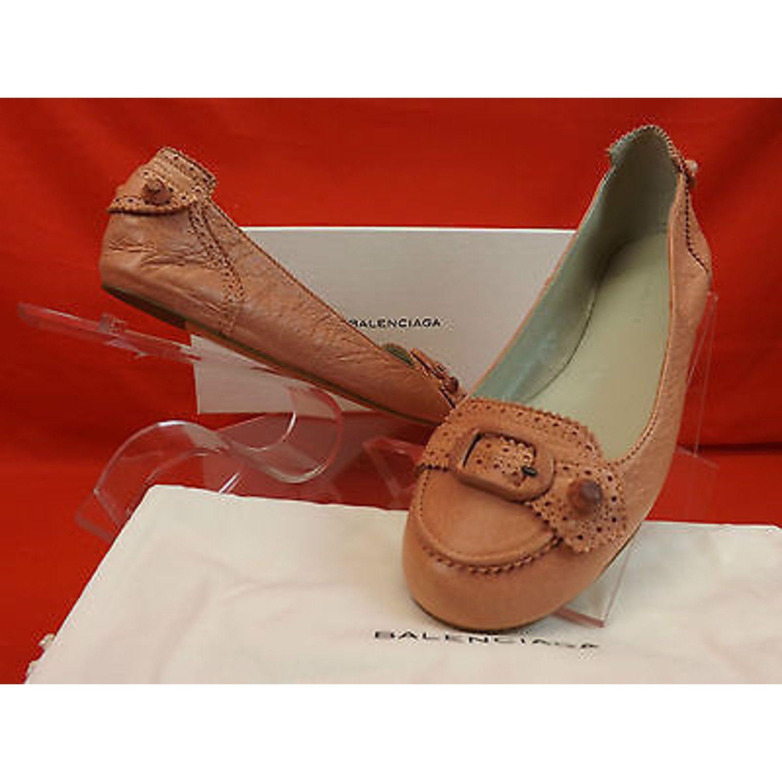 Balenciaga ARENA MAUVE ROSE WRINKLED LEATHER STUDDED BELTED FLATS 35.5 Size US 5.5 / IT 35.5 - 1 Thumbnail
