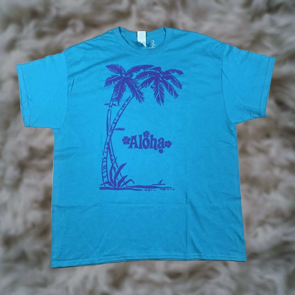 Gildan Gildan T-Shirt Adults XL Teal Aloha Graphic Print 100% Cotton Size US XL / EU 56 / 4 - 1 Thumbnail