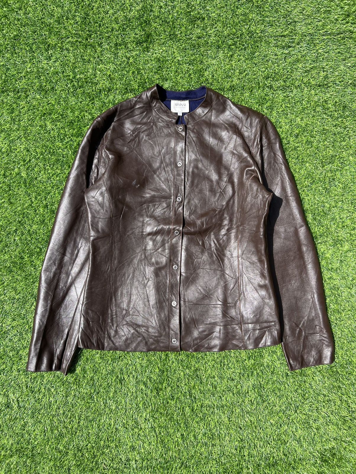 Vintage Armani collezioni Brown Leather Jacket -size 10