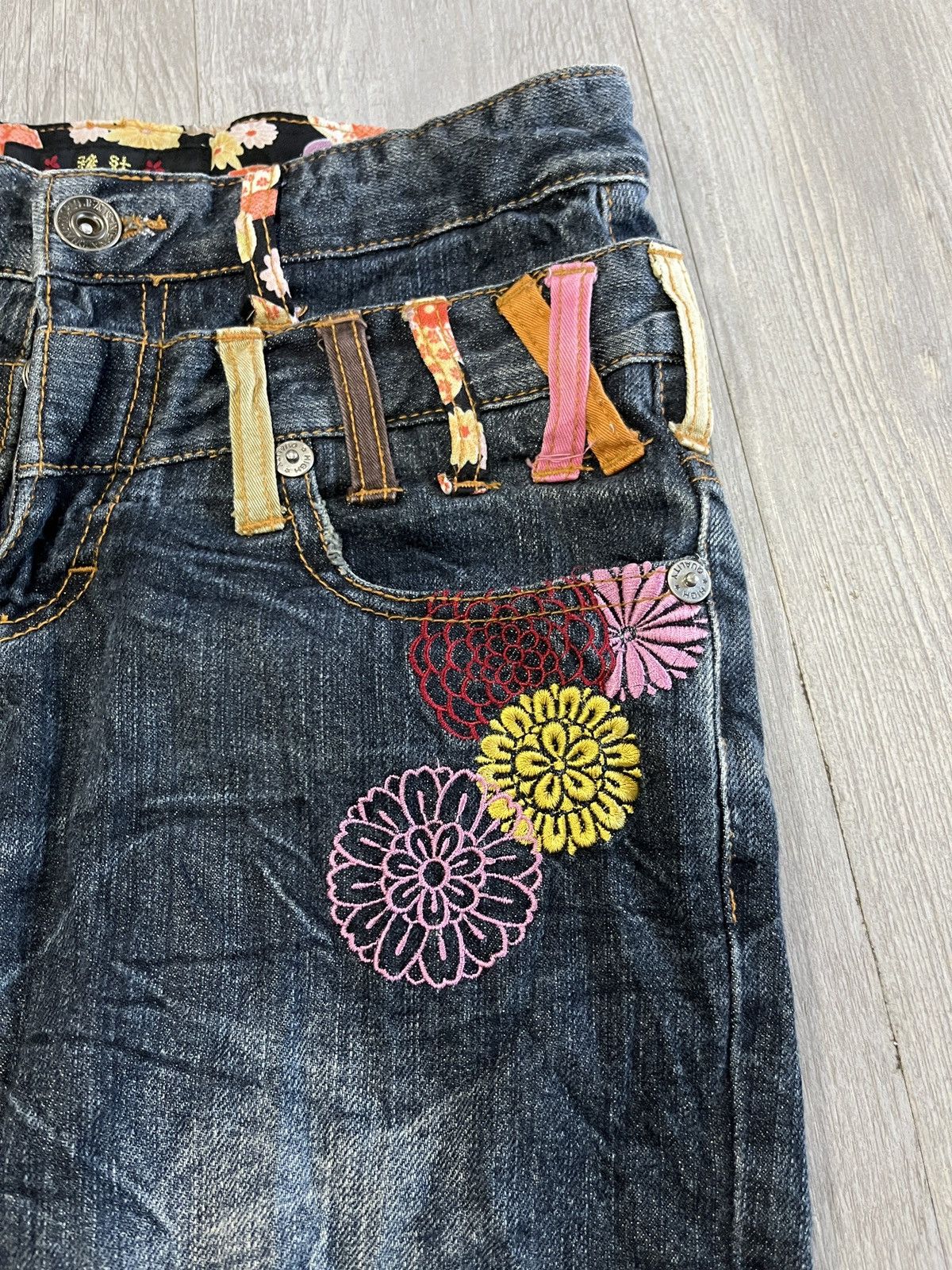 Japanese Brand RARE JEANS Double Waist Flower Distressed Denim Size US 28 / EU 44 - 10 Thumbnail