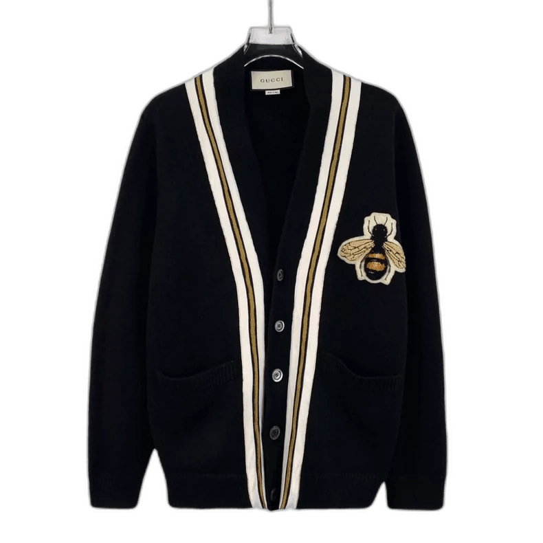 Gucci Gucci Black Striped Wool Cardigan with Bee Size US S / EU 44-46 / 1 - 1 Thumbnail