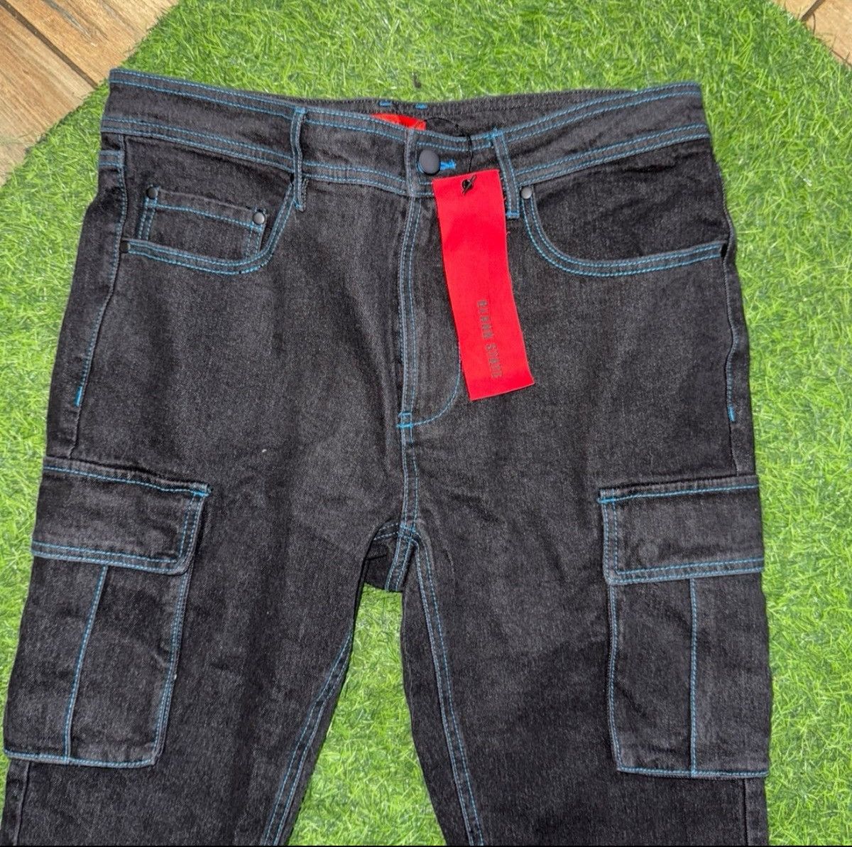 Vintage Blank State Brand Cargo Jeans Black/Blue Cotton pants Size34 Size US 31 - 2 Thumbnail