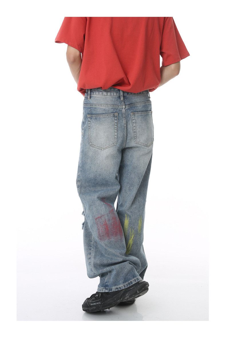 Japanese Brand × Jean Japanese loose wide-leg ripped graffiti jeans Size US 32 / EU 48 - 4 Thumbnail