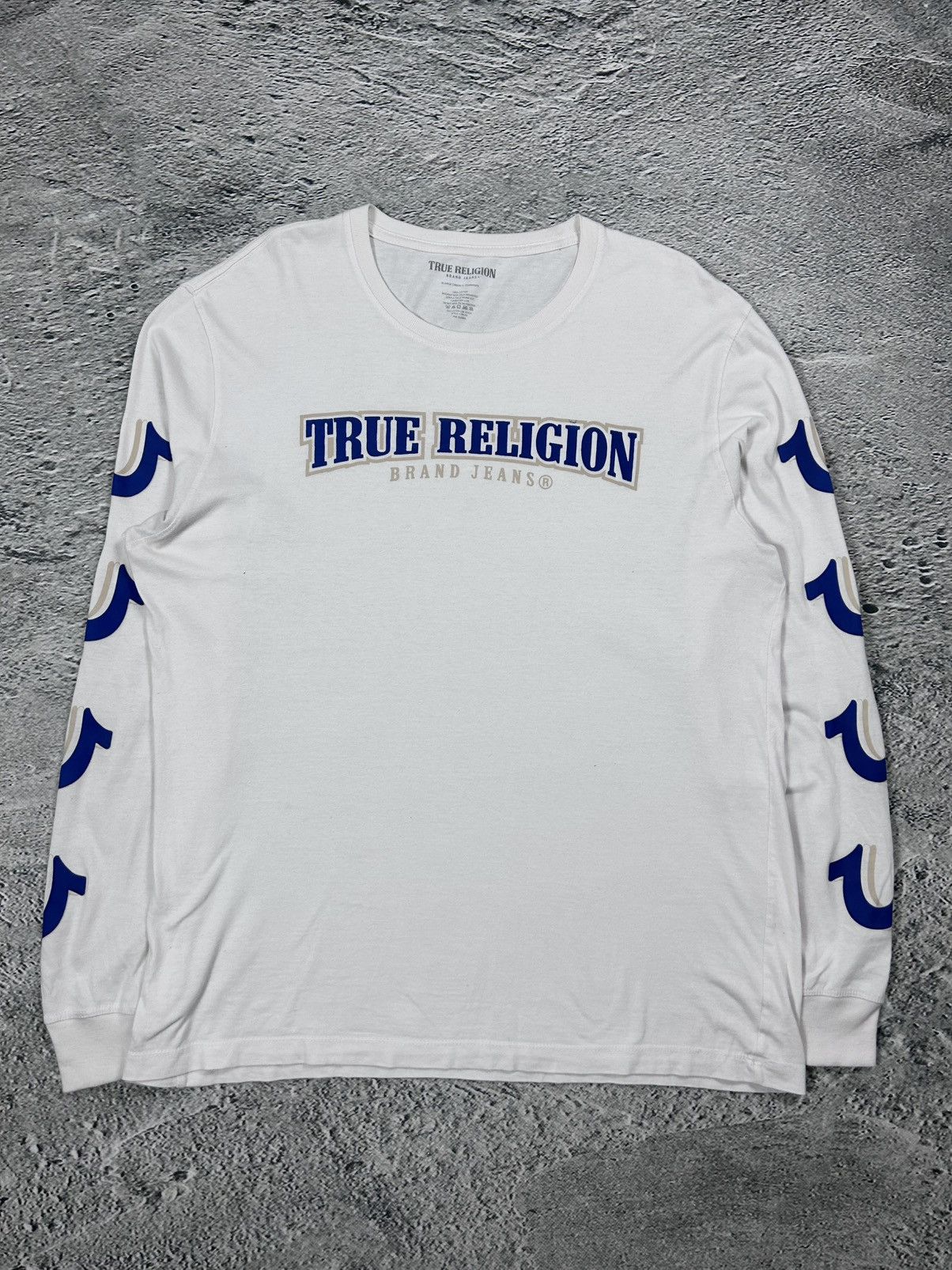 True Religion True Religion longsleeve big logo white blue horseshoe Size US XL / EU 56 / 4 - 1 Thumbnail