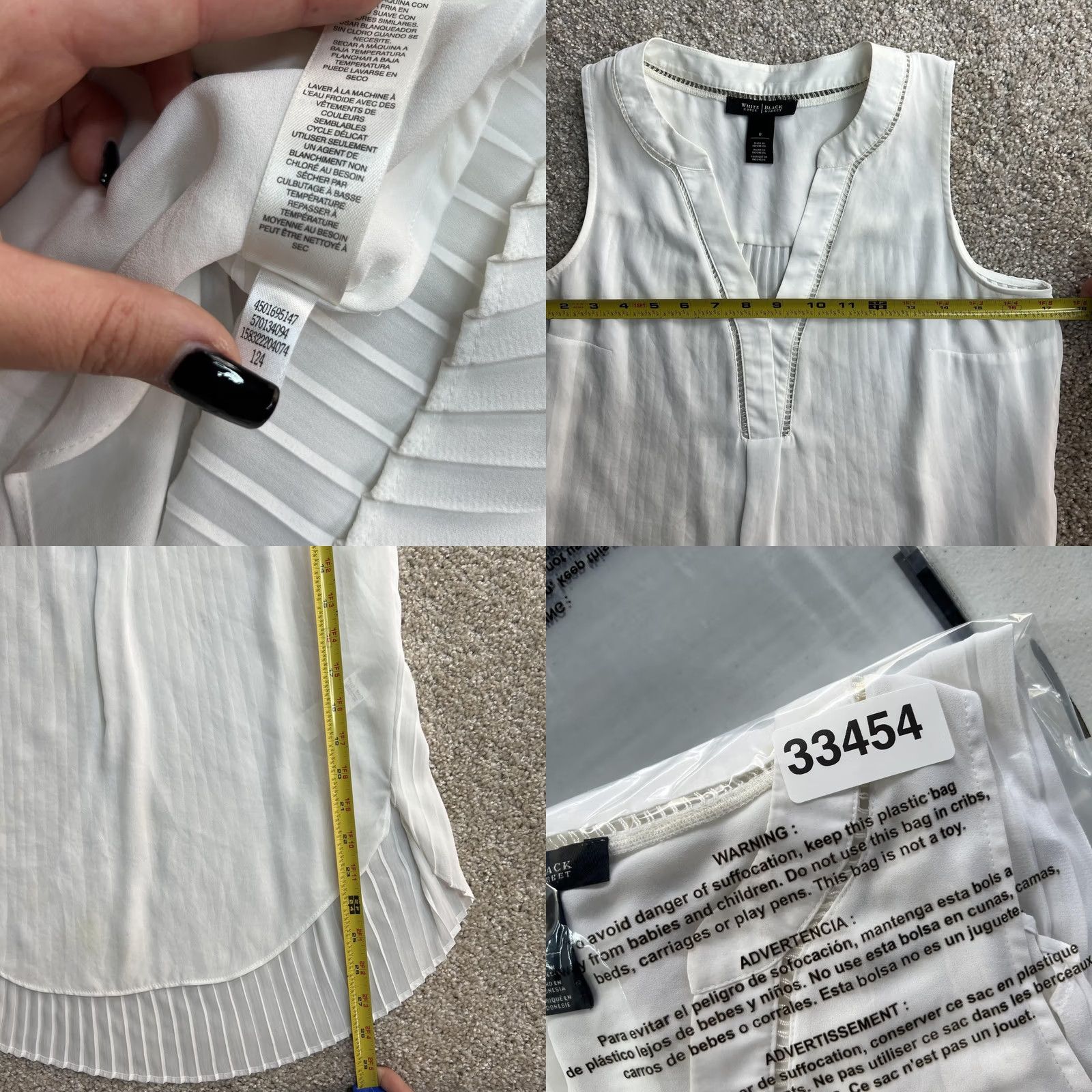 White House Black Market VINTAGE White House Black Market Blouse Womens 0 White Pleated V Neck High Low Tunic Top Size XS / US 0-2 / IT 36-38 - 8 Thumbnail