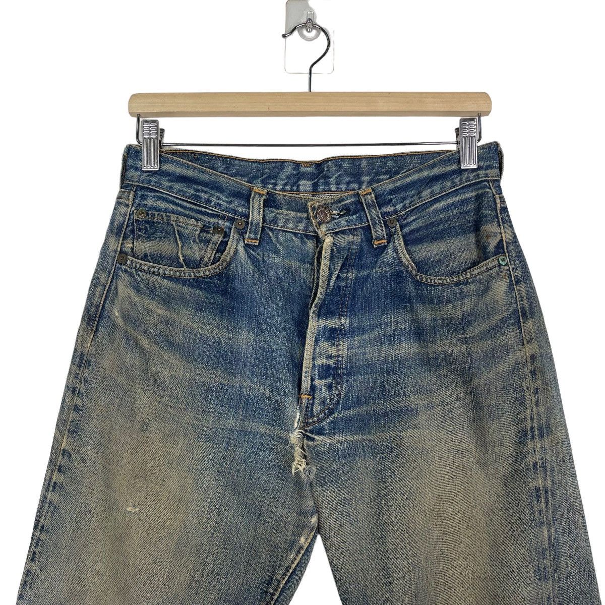 Levi's 80s Levis Selvedge Ripped Denim Jean Buttonfly Snap Button 6 Size US 29 - 3 Thumbnail