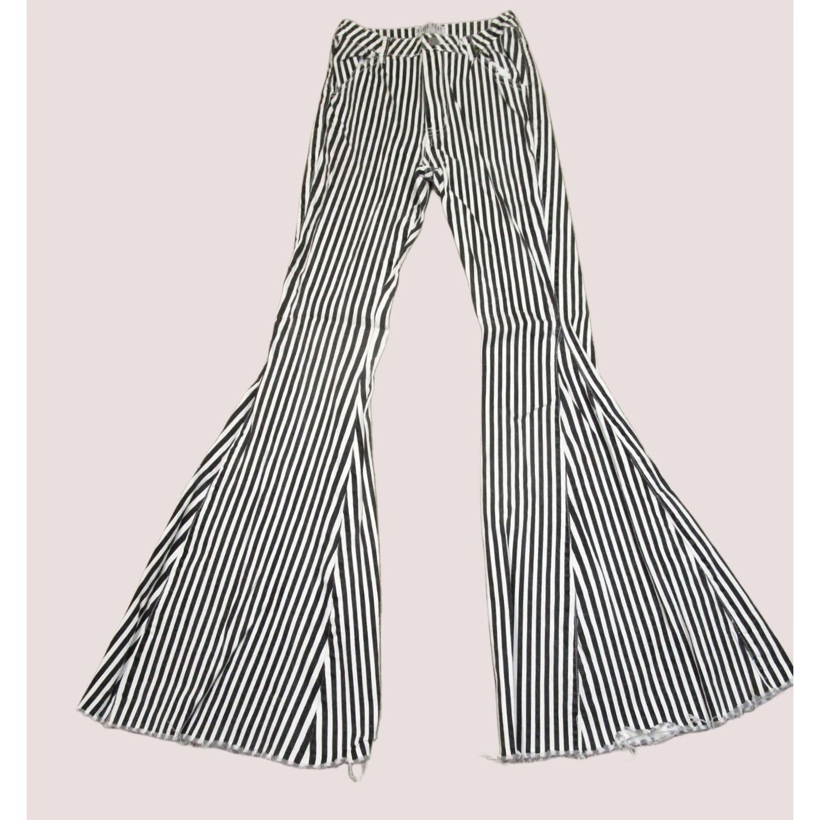 Paige Paige Jeans Women Bell Bottom Flared High Rise Black Pinstripe 5-Pocket Denim XS-S/Small Regular Rise Bellbottoms Womens Jeans Size 28" / US 6 / IT 42 - 1 Thumbnail