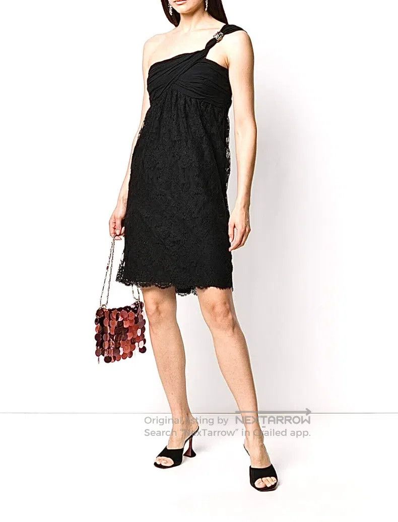 Valentino Lace one-shoulder crystal buckle dress