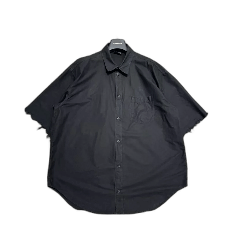 Balenciaga Balenciaga Black Distressed Short Sleeve Shirt Size US XS / EU 42 / 0 - 1 Thumbnail