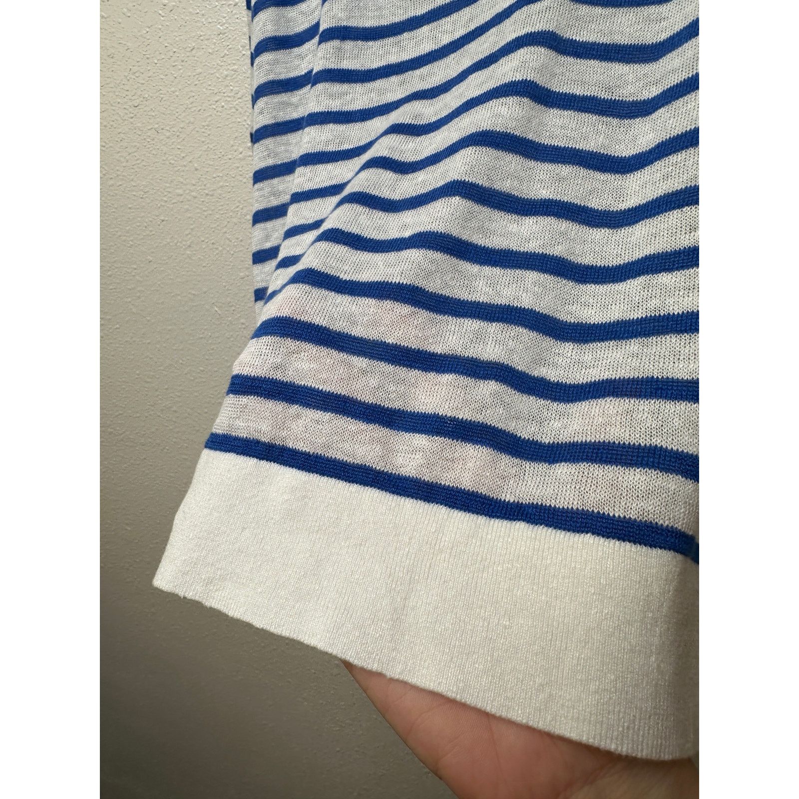 Other Poetry Ivory Blue Stripe Collared V-Neck Boxy Sweater US 12 Size XL / US 12-14 / IT 48-50 - 6 Thumbnail